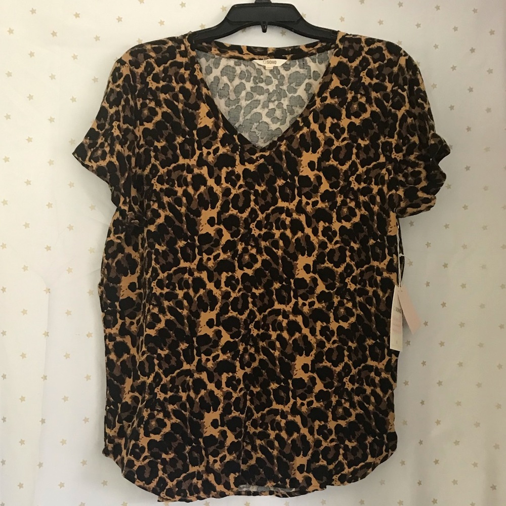 Ci Sono Short Sleeved Leopard Print Top, Size XL, New